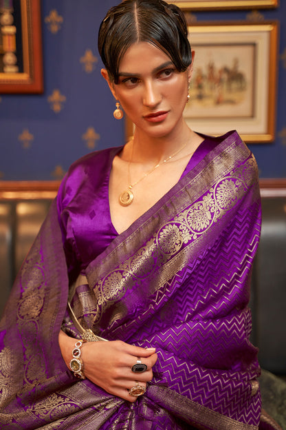 silk cut purple satin silk saree 5