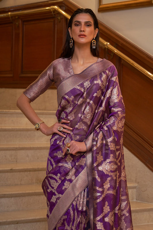 raisin purple organza saree 1