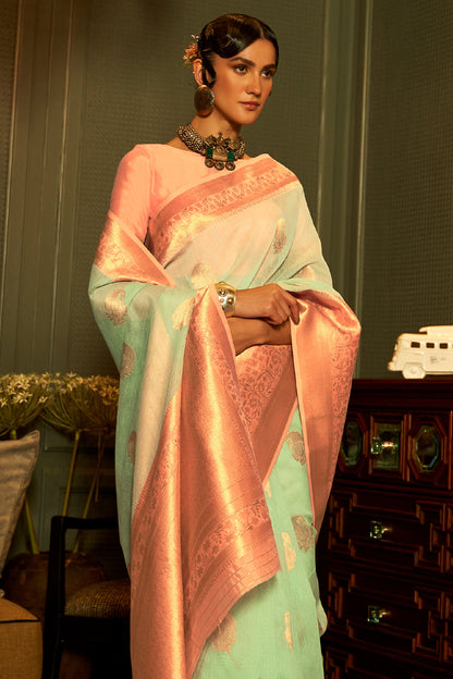 paris green linen saree 1