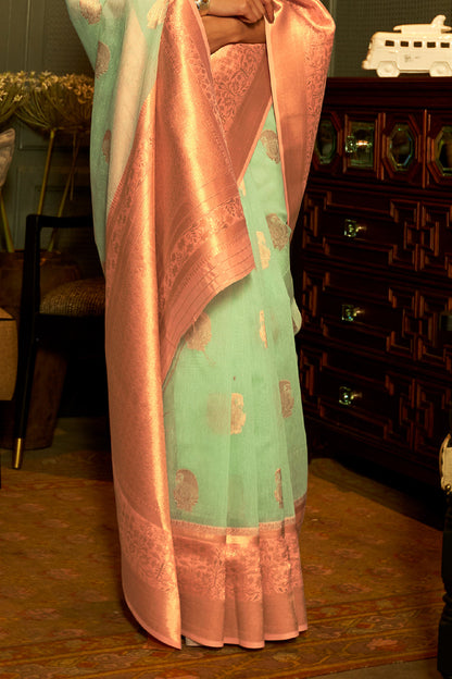 paris green linen saree 2