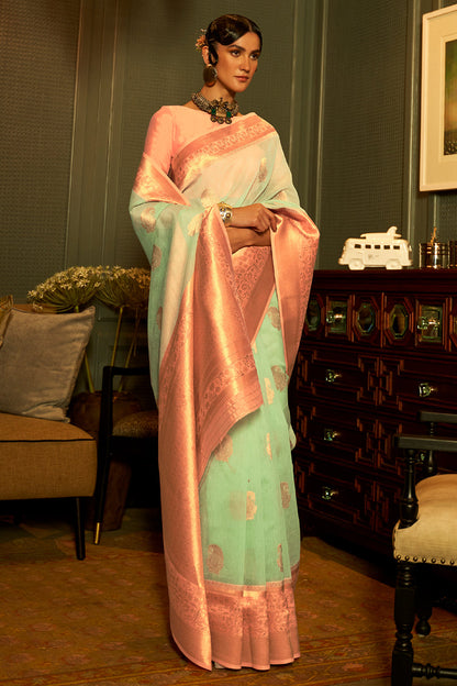 paris green linen saree 3