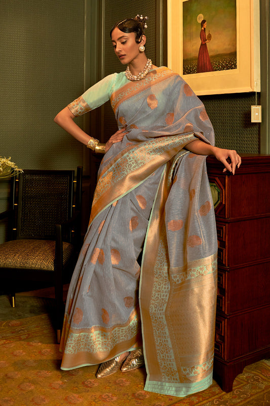 cloudy grey linen saree 3