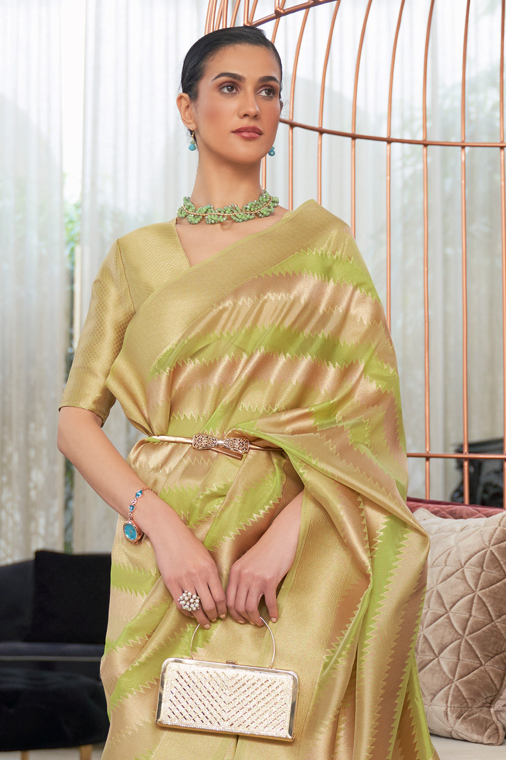 moss green organza saree 2 1