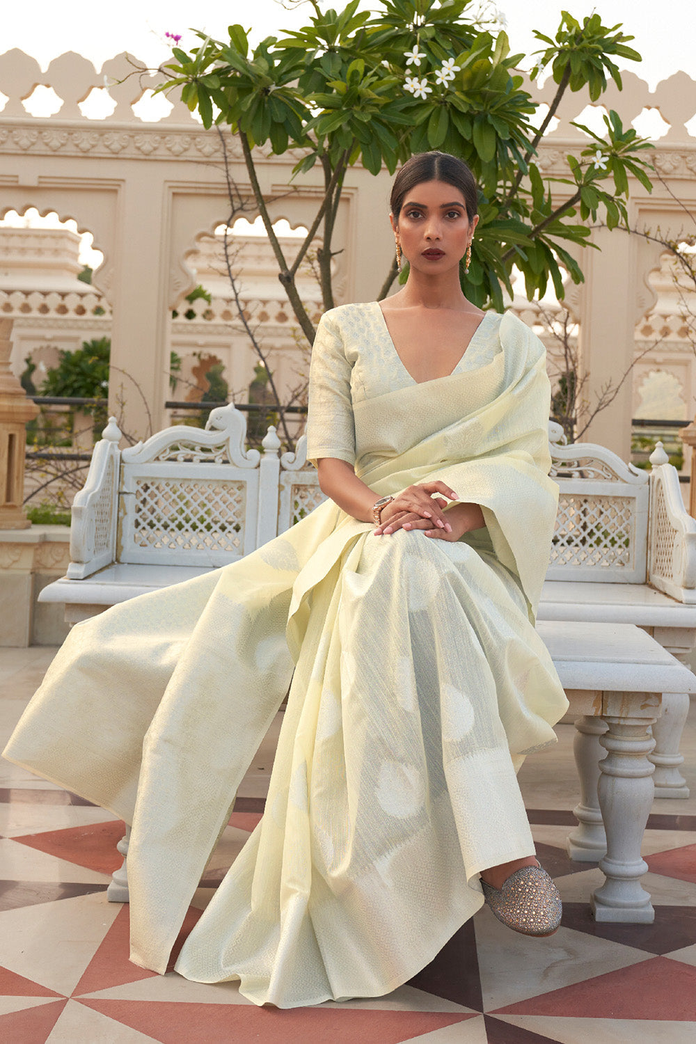 rice white linen saree 4