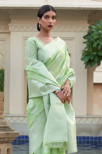 moss green linen saree 2 2