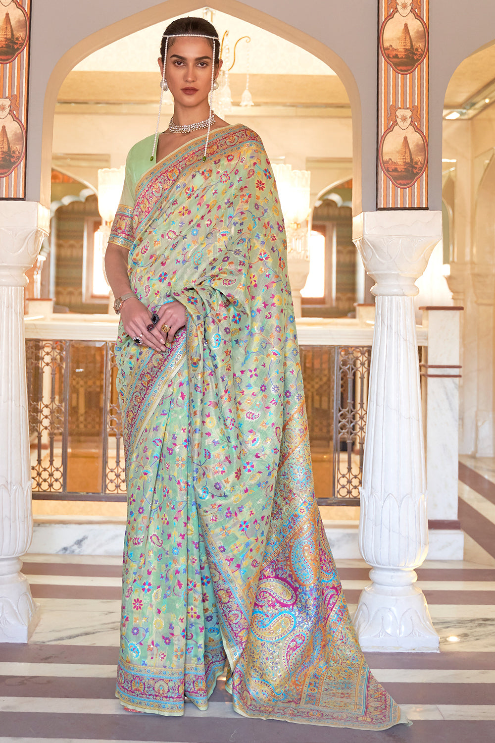 shadow green pashmina saree 3