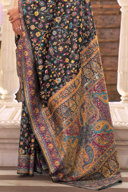 pebble black pashmina saree 2