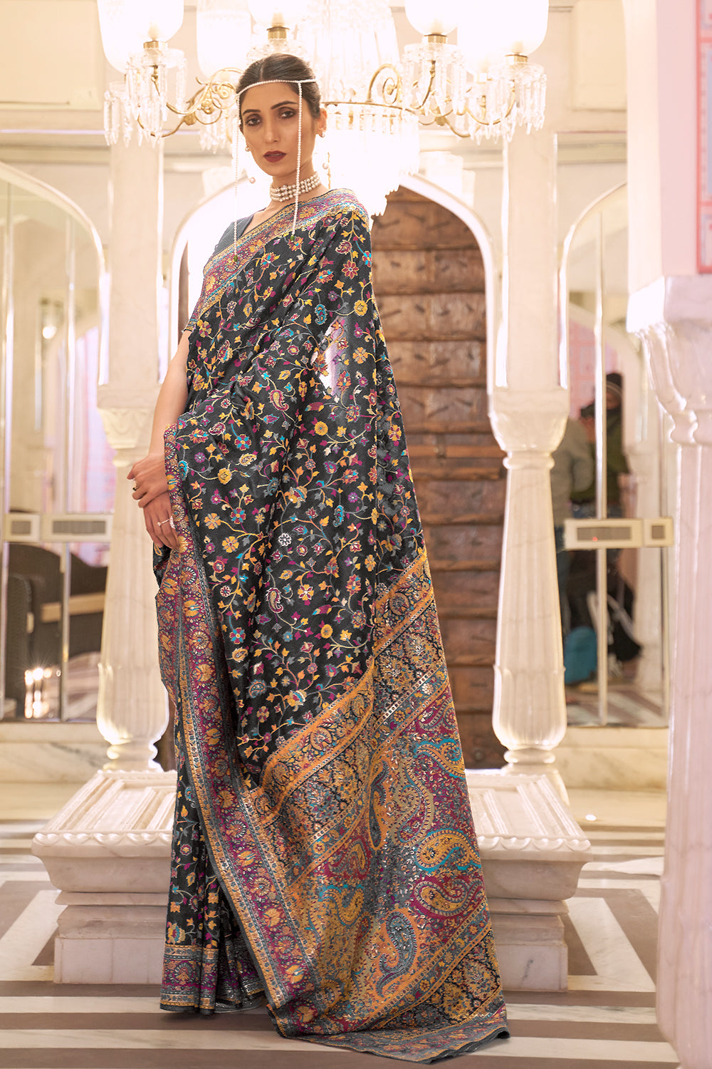 pebble black pashmina saree 3