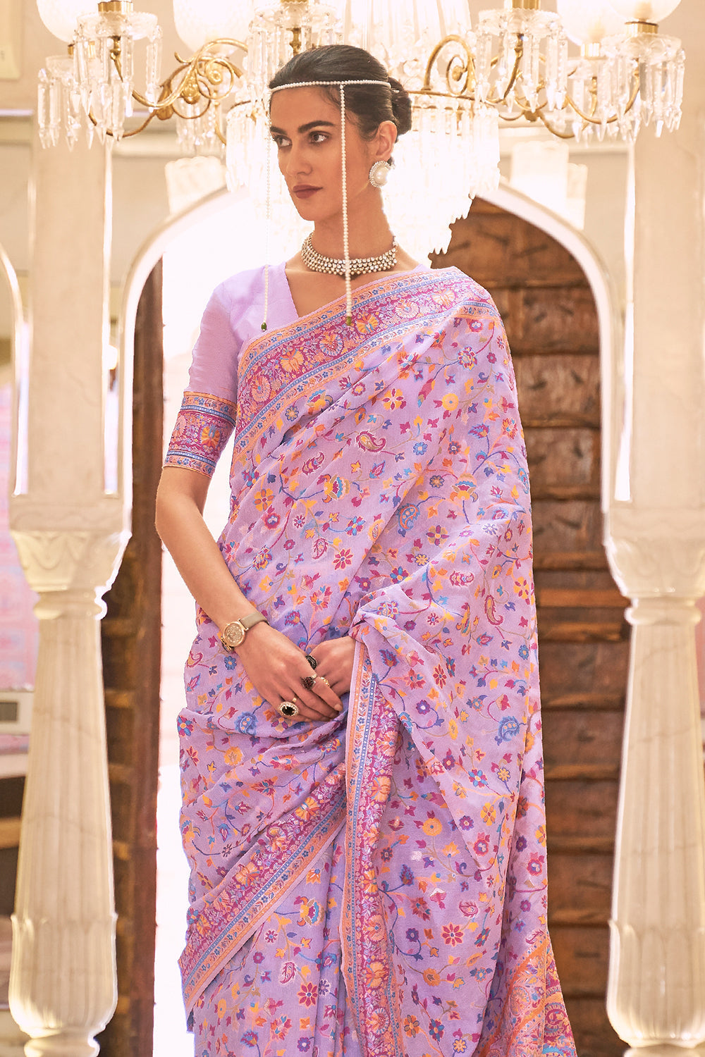 lilac purple pashmina saree 1