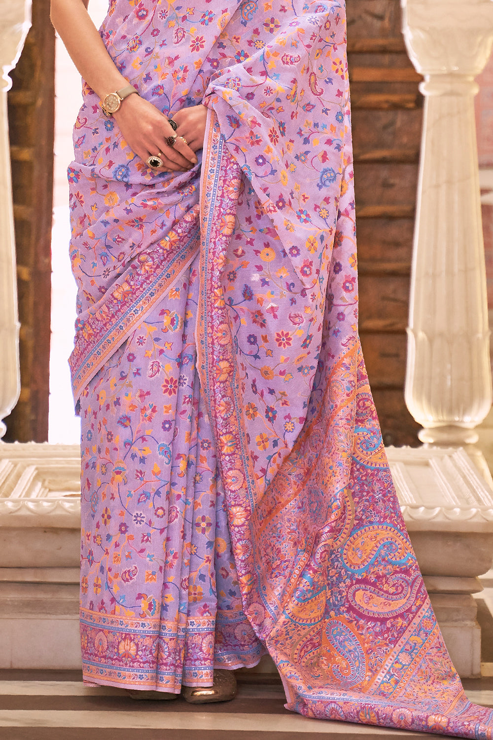 lilac purple pashmina saree 2