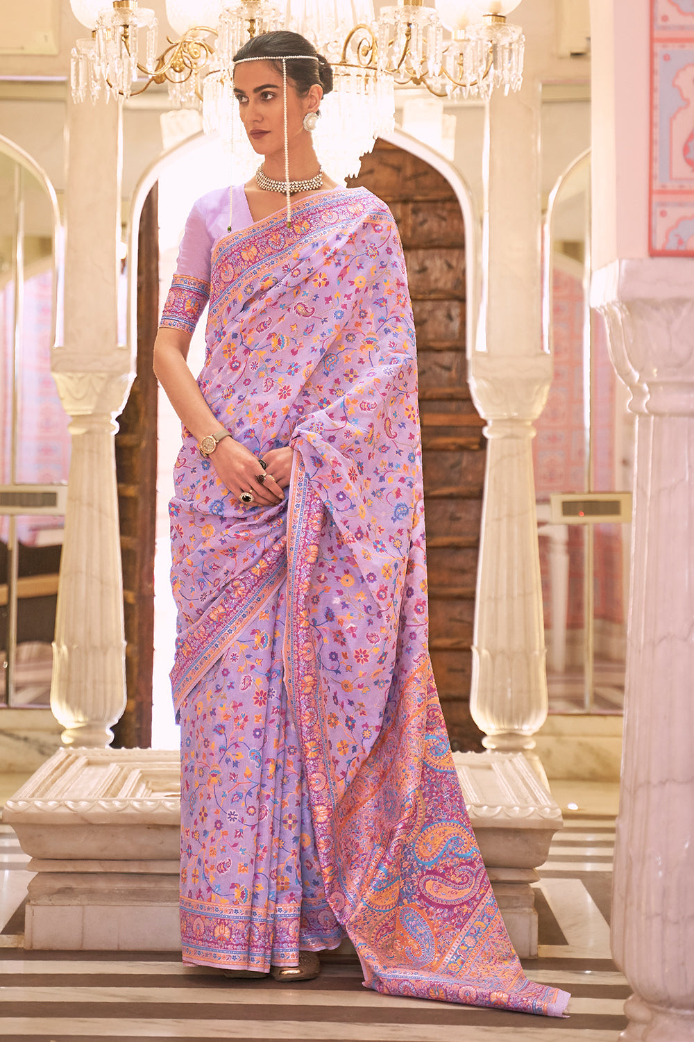 lilac purple pashmina saree 3