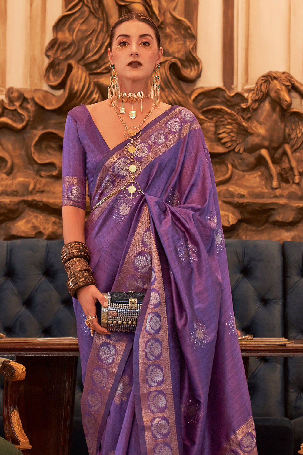 deep lilac purple tusser silk saree 1