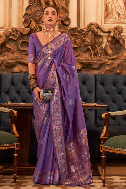 deep lilac purple tusser silk saree 3