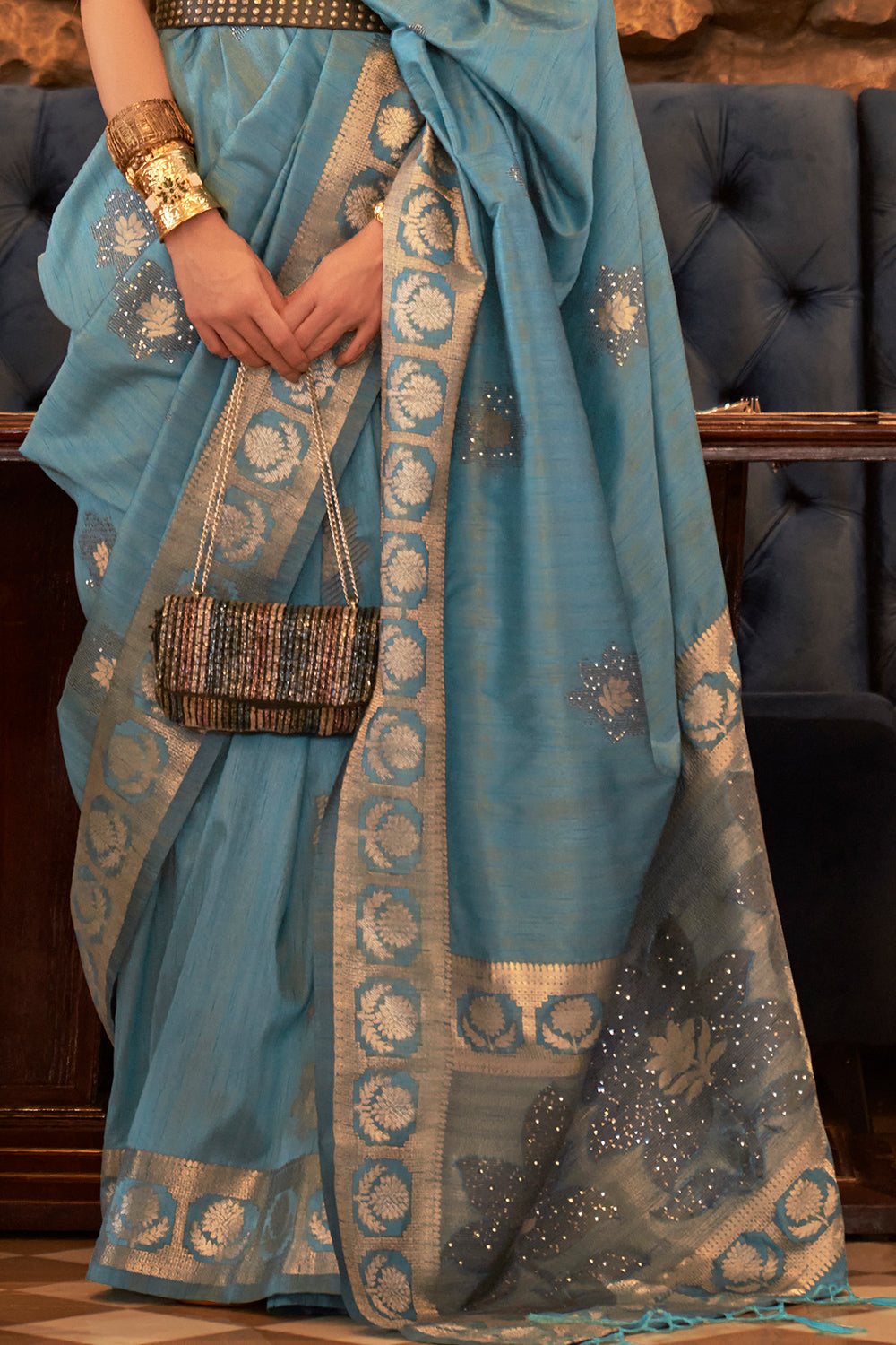 carolina blue tusser silk saree 2