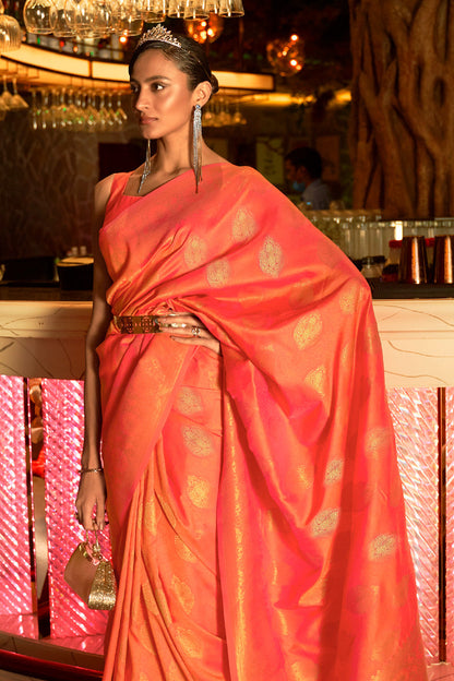 peachy pink kanjivaram saree 1