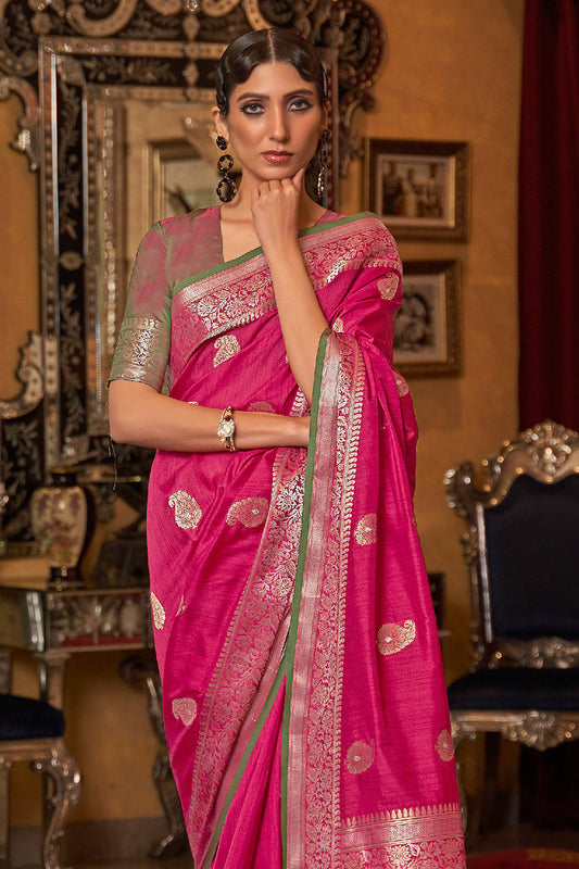 hot pink silk saree 1