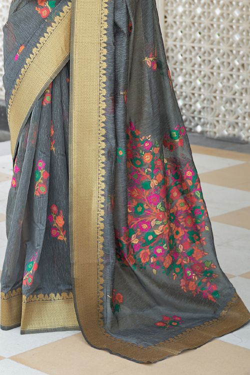 iron grey linen saree 2