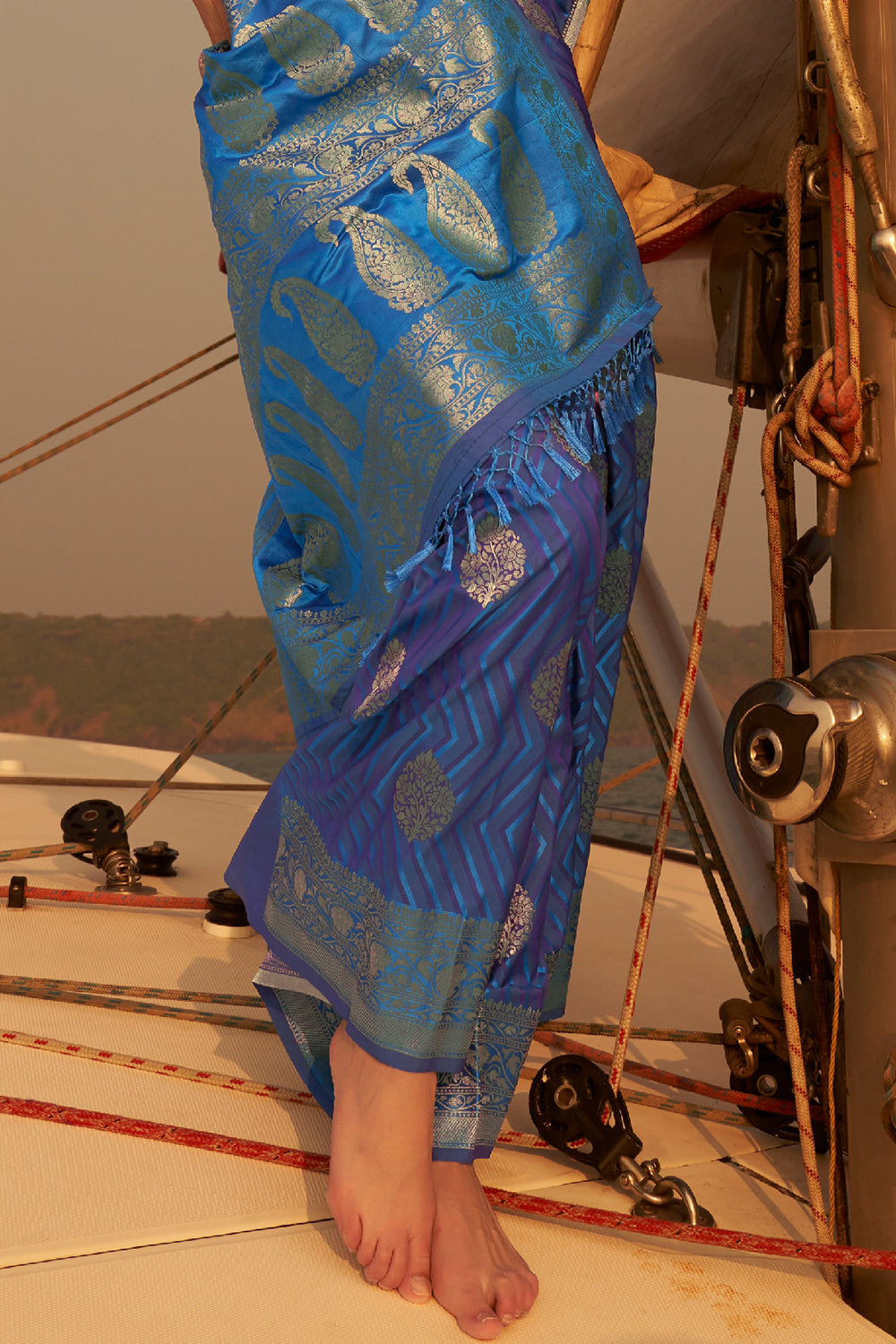 denim blue satin saree 2