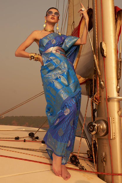 denim blue satin saree 3