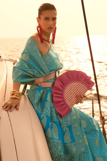 ocean blue satin saree 2 2