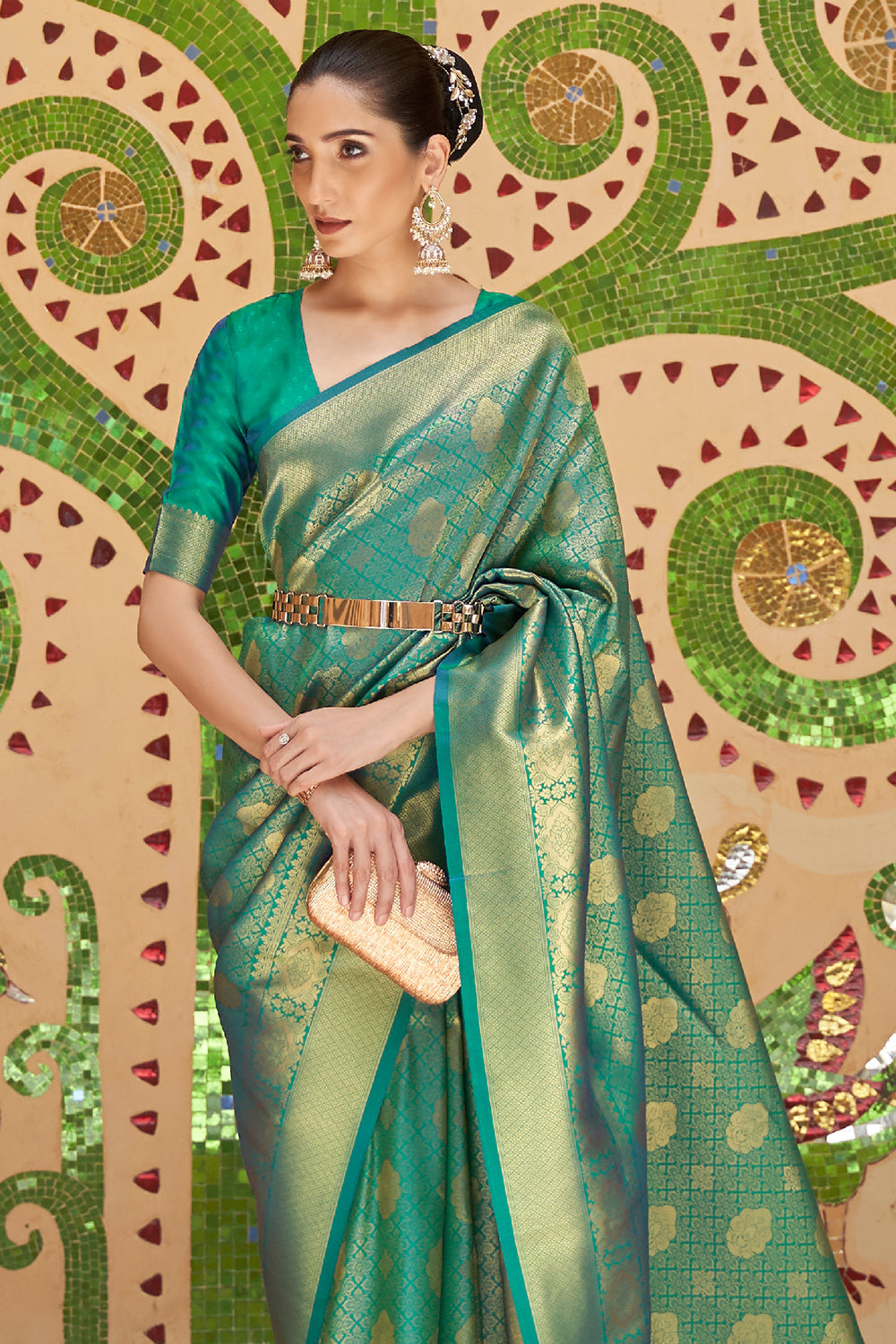 pine green kanjivaram saree 2 1