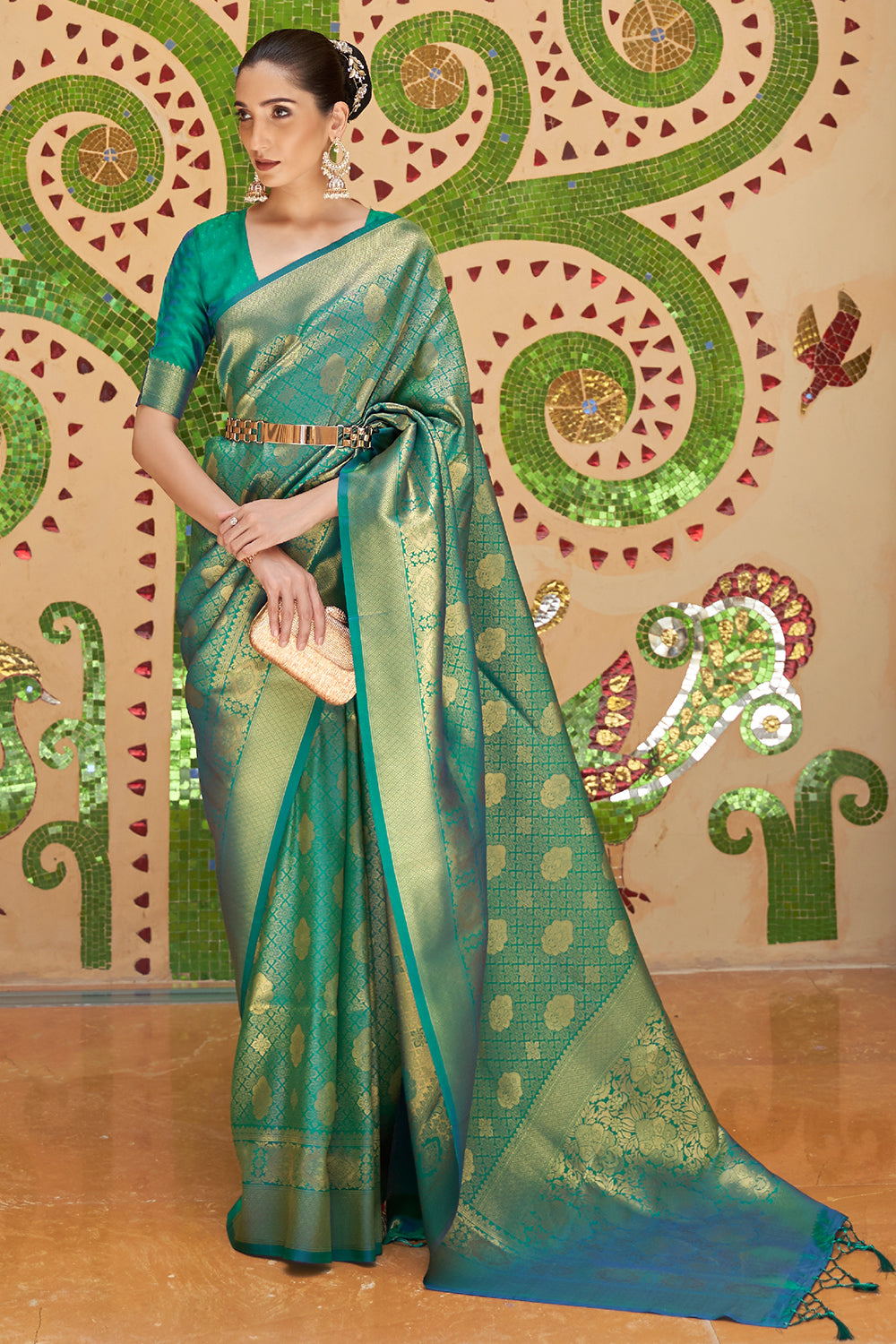 pine green kanjivaram saree 2 2