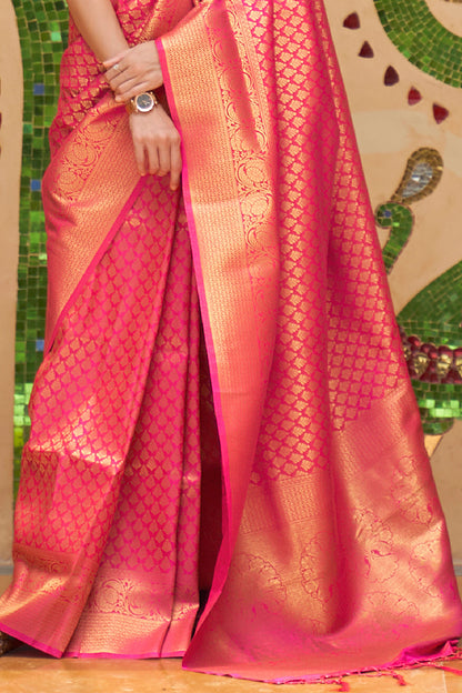 watermelon pink kanjivaram saree 1 4