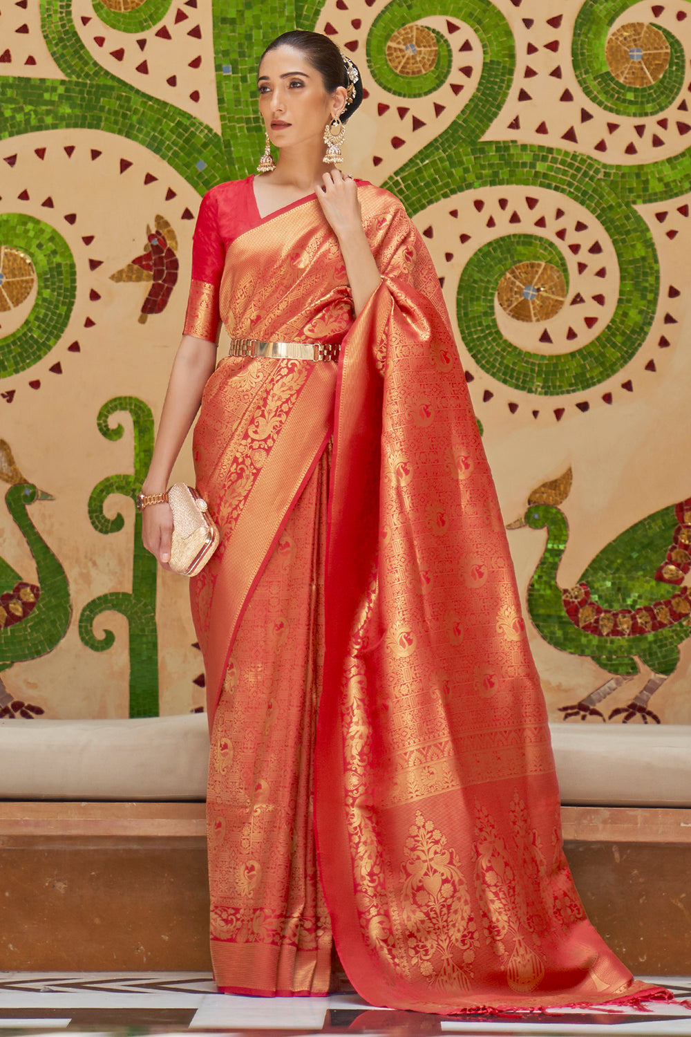 crimson red kanjivaram saree 4 3