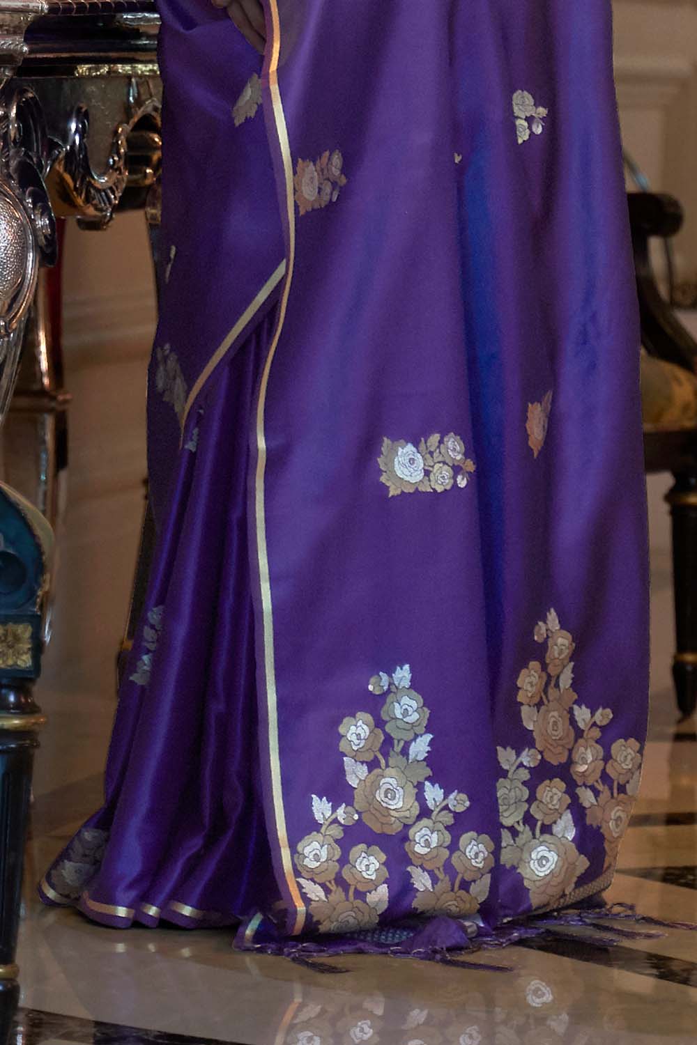 grape purple satin silk saree 2