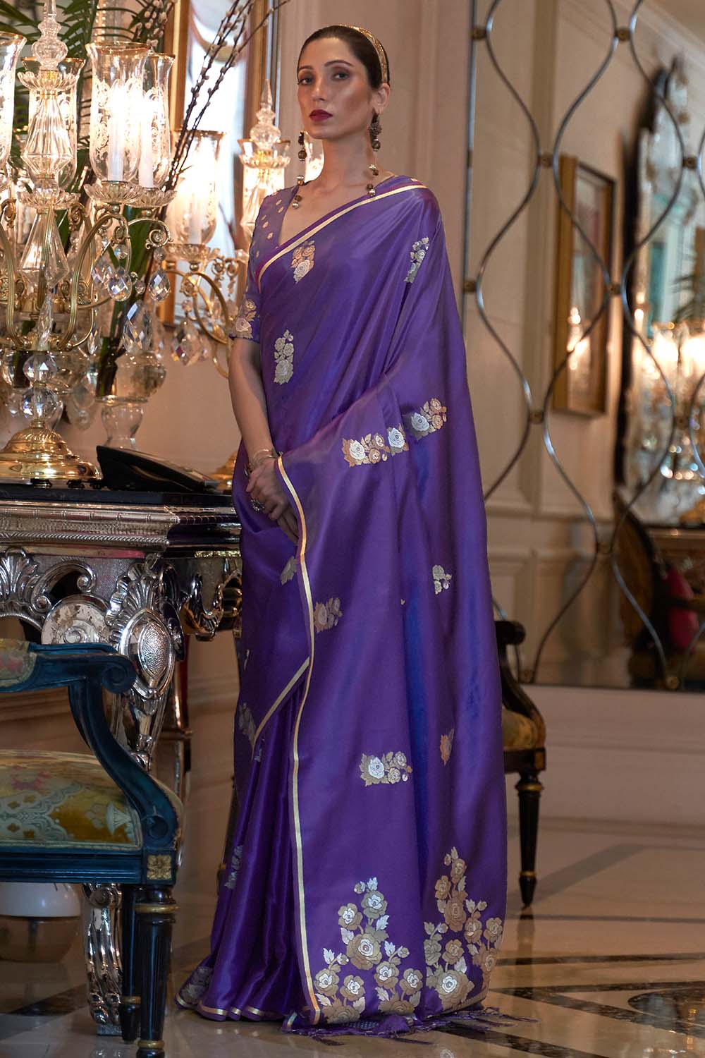 grape purple satin silk saree 3