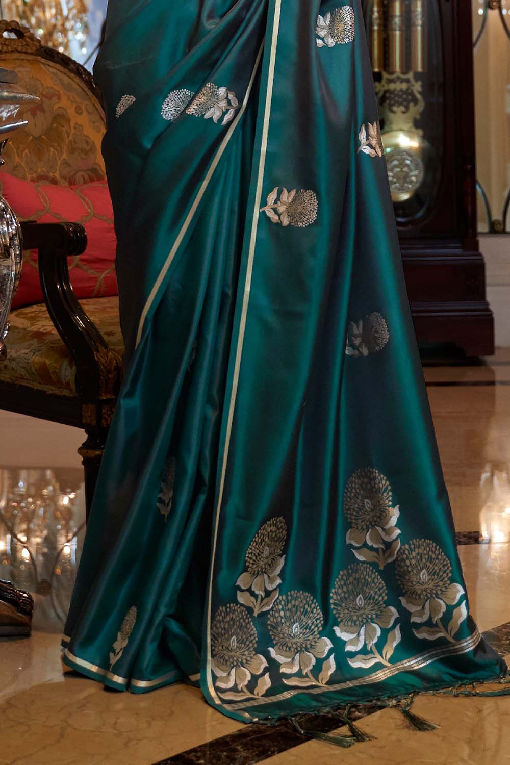 british racing green satin silk saree 2