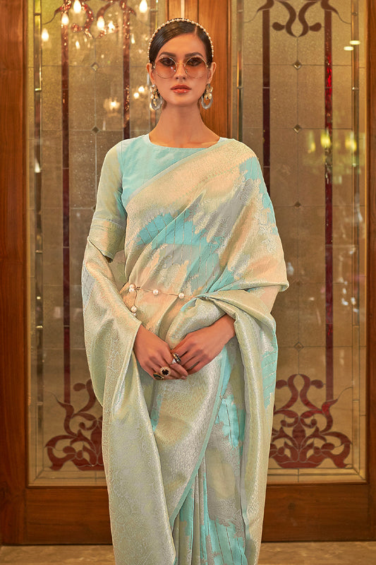 cyan blue cotton saree 1