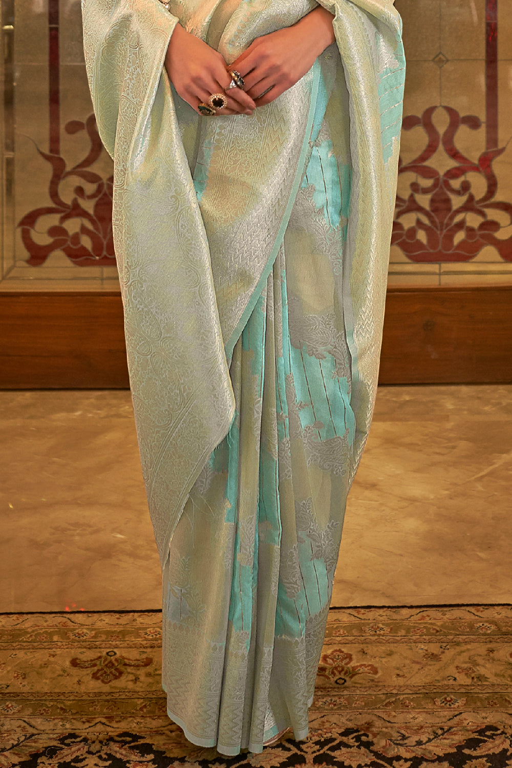 cyan blue cotton saree 2