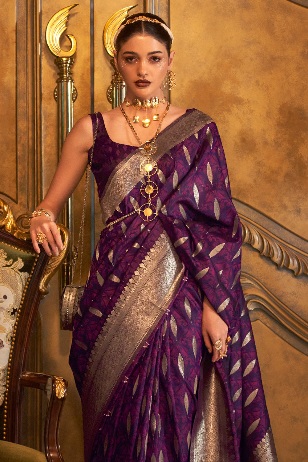 raisin purple satin saree 1