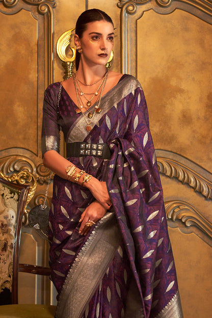 plum purple satin saree 1