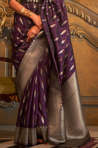 plum purple satin saree 2