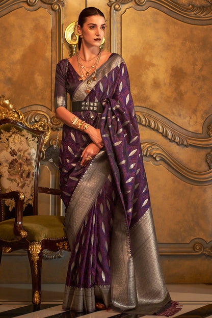 plum purple satin saree 3