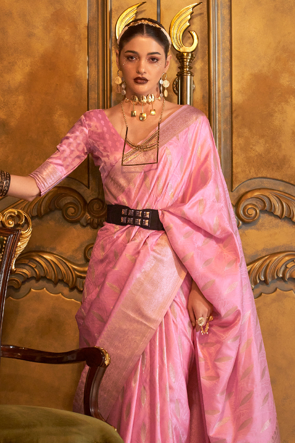 rose pink satin saree 2 2