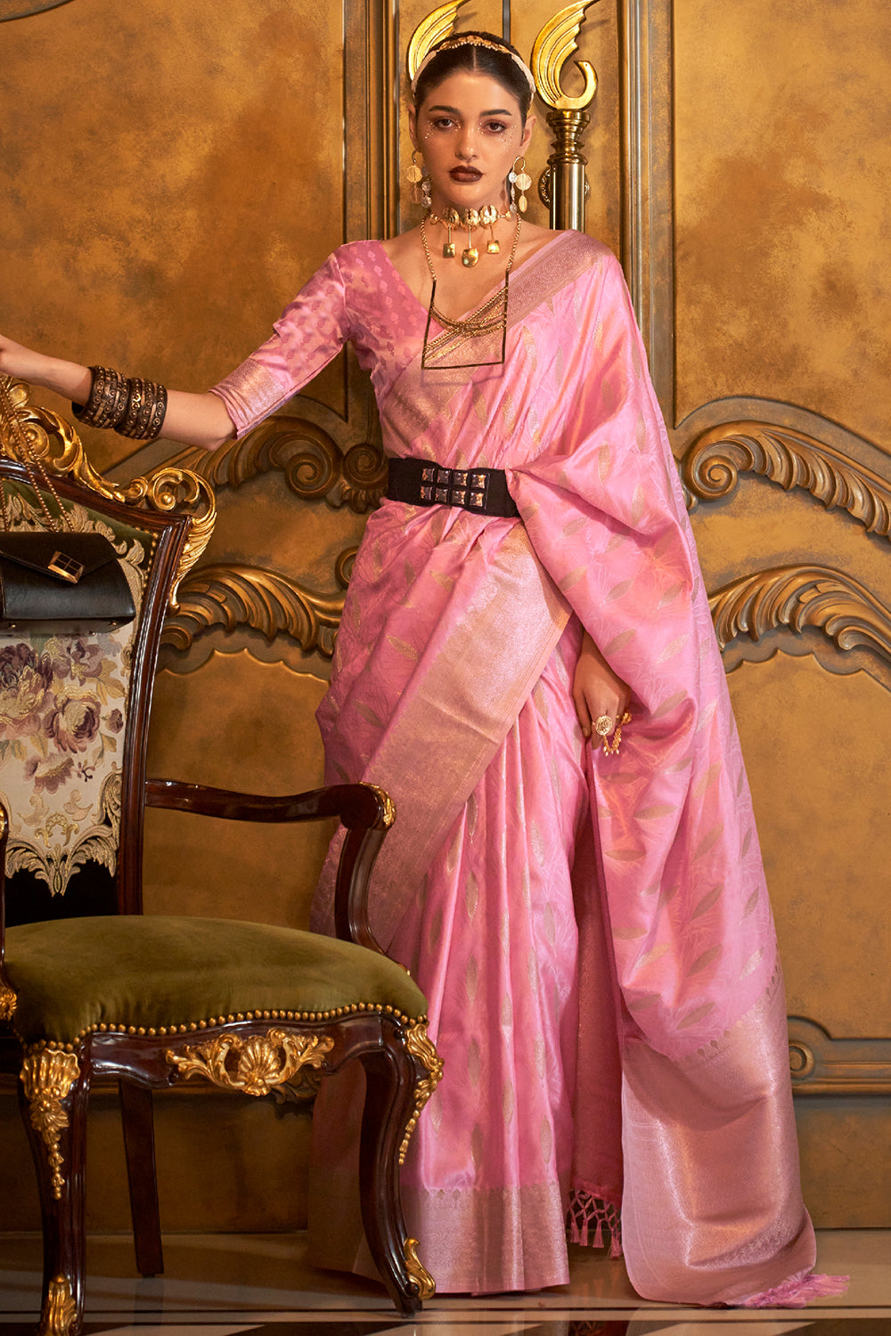 rose pink satin saree 2 3