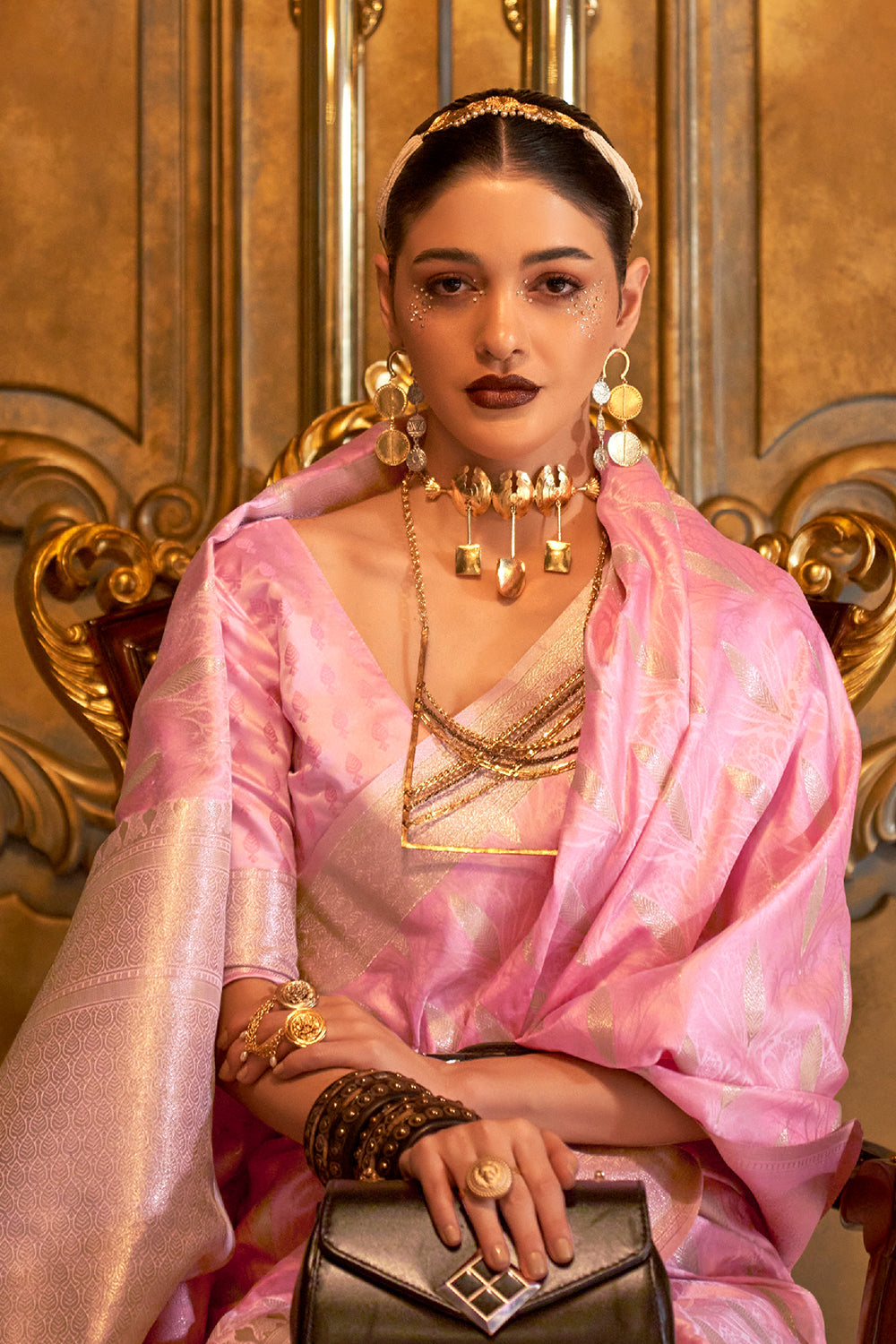 rose pink satin saree 2 1