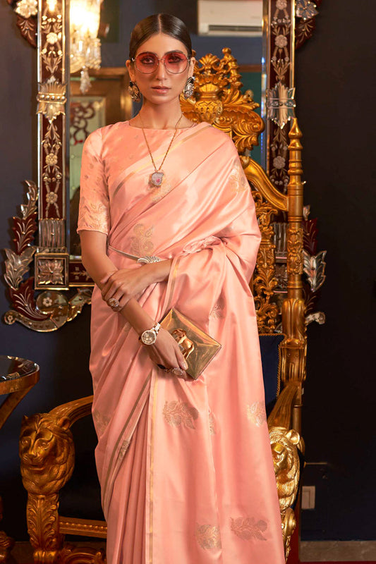 coral pink banarasi saree 1