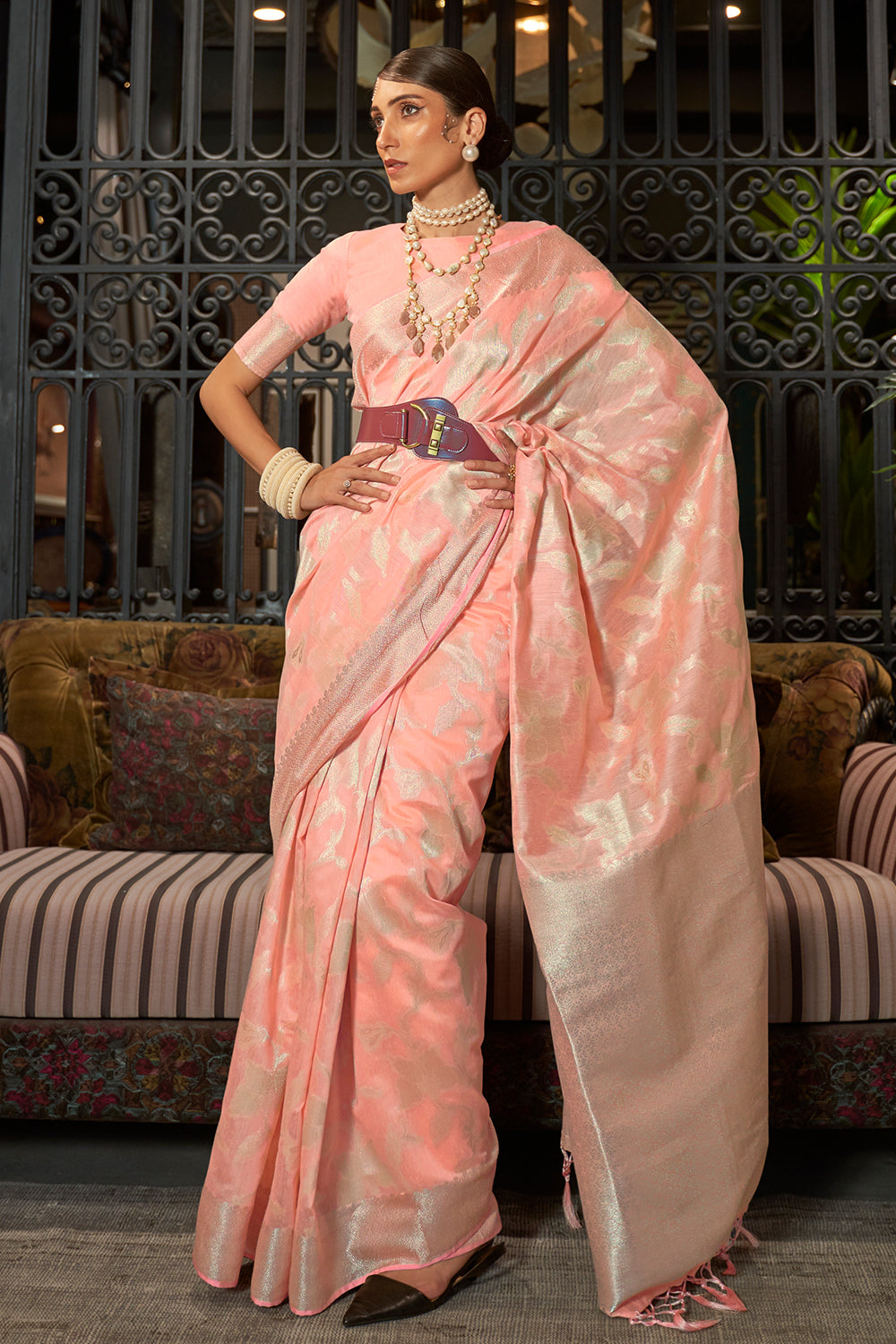 crepe pink kanjivaram saree 3