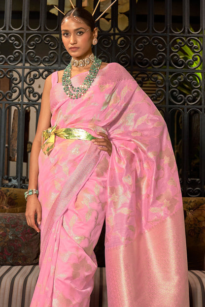 powder pink kanjivaram saree 1