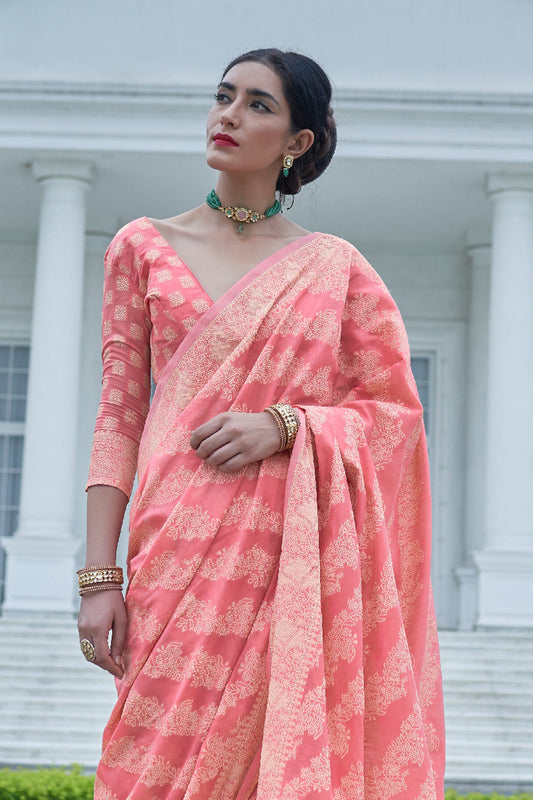 coral pink cotton saree 2 1