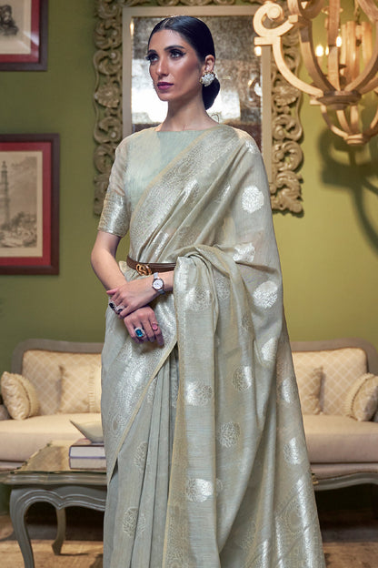 pearl grey linen saree 1