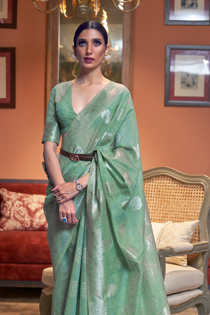 moss green linen saree 1 1