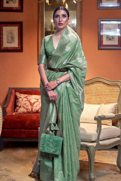 moss green linen saree 1 3