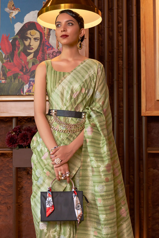 light green linen saree 1