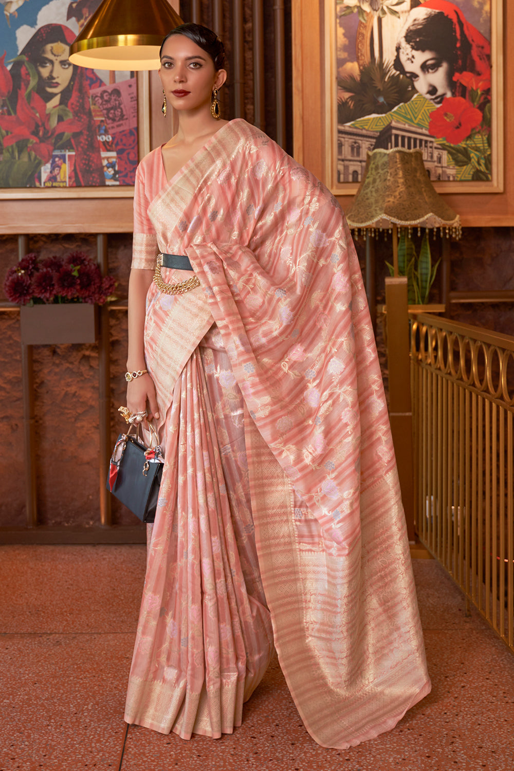 rose pink linen saree 2 3