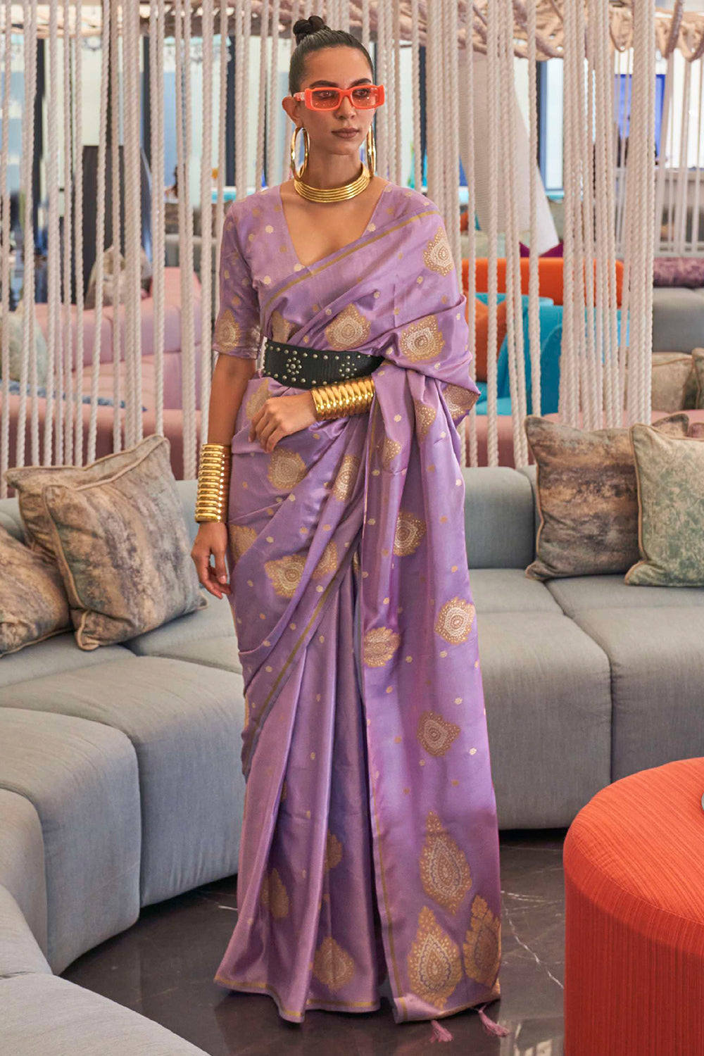 pastel purple satin saree 3